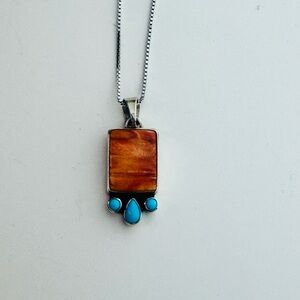Geneva Apachito Navajo Spiny Oyster Turquoise Silver Pendant